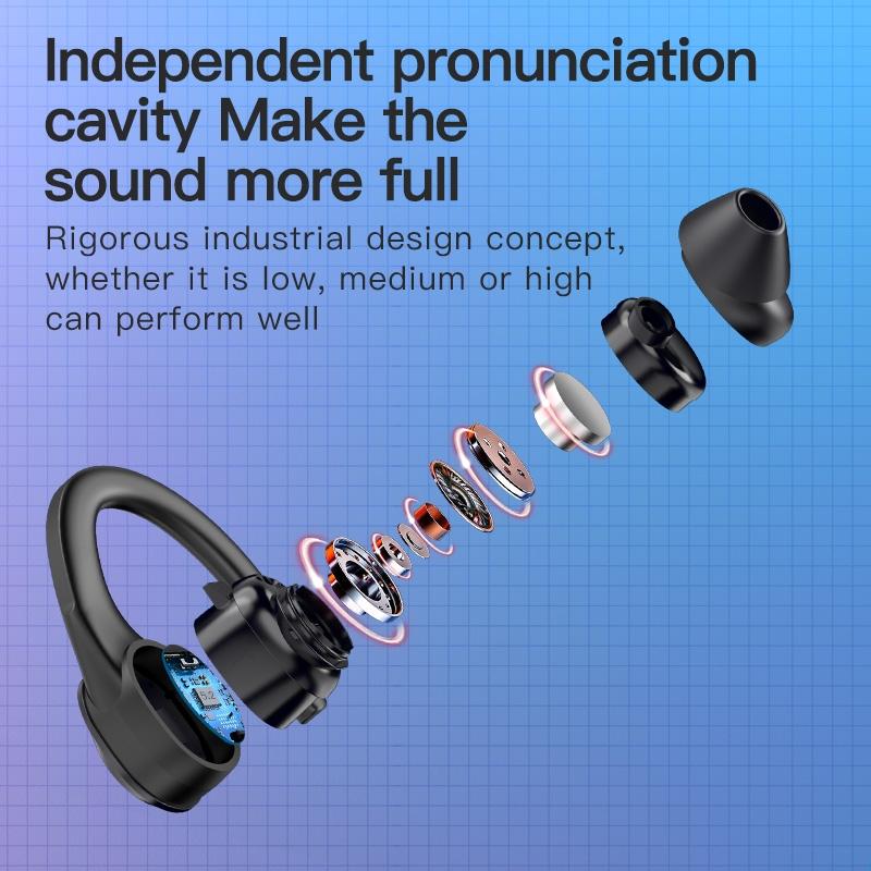 Digital Display Bluetooth Headset with Noise Reduction and Charging Bin - Black