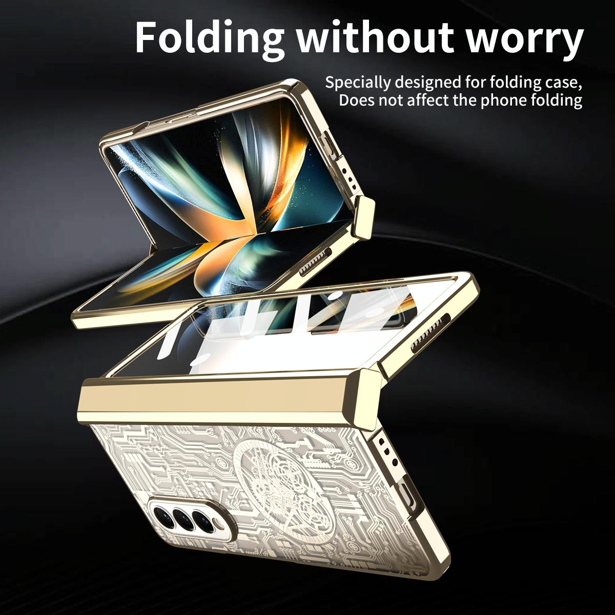 For Samsung Galaxy Z Fold4 5G Foldable Electroplated Phone Case - Mechanical Legend 4. - Green