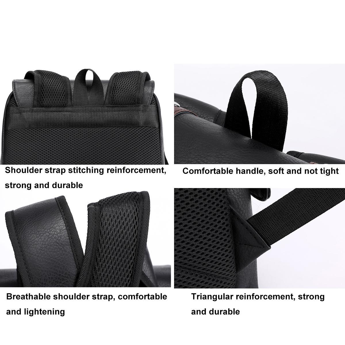 Large Capacity Pu Leather Laptop Backpack For Travel & School - Black