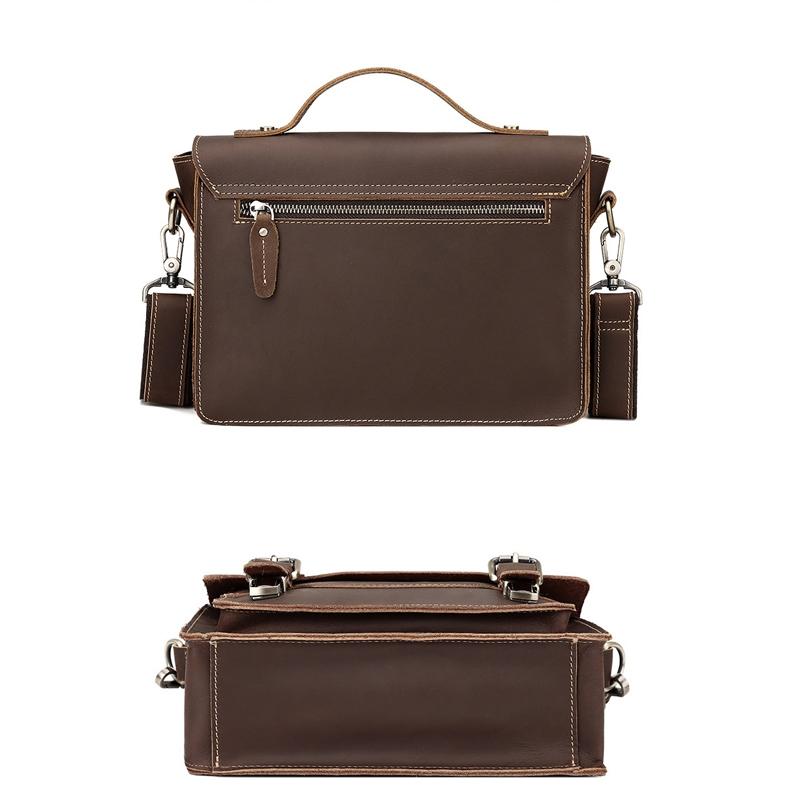 Retro Leather Men Crossbody Bag Small Square - Brown
