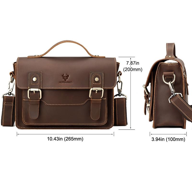 Retro Leather Men Crossbody Bag Small Square - Brown