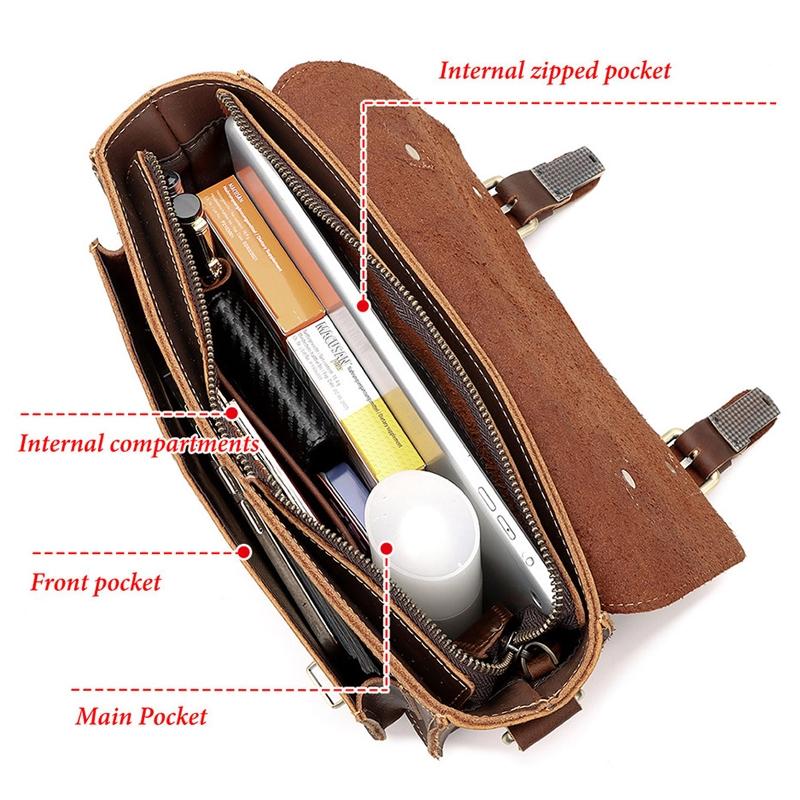 Retro Leather Men Crossbody Bag Small Square - Brown