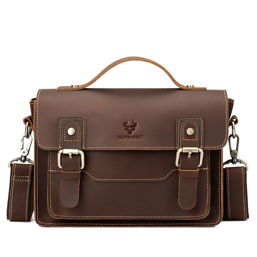 Retro Leather Men Crossbody Bag Small Square - Brown