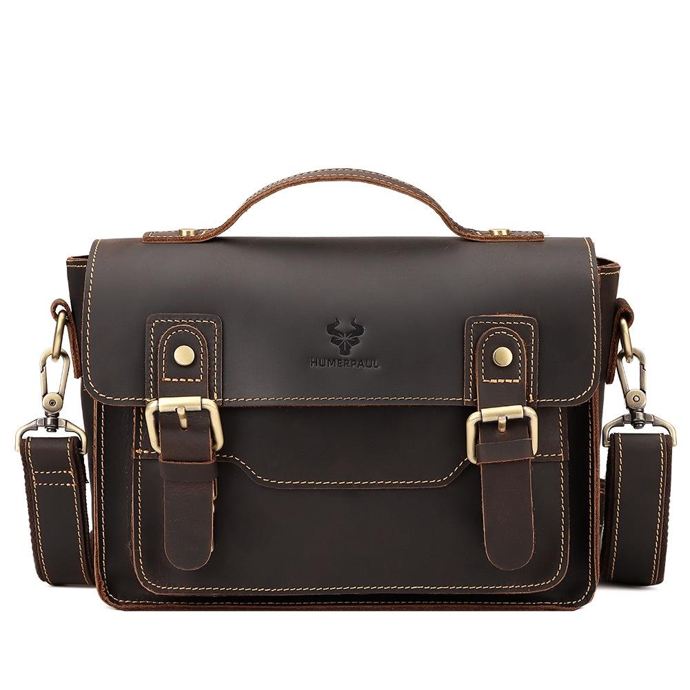 Retro Leather Men Crossbody Bag Small Square - Brown