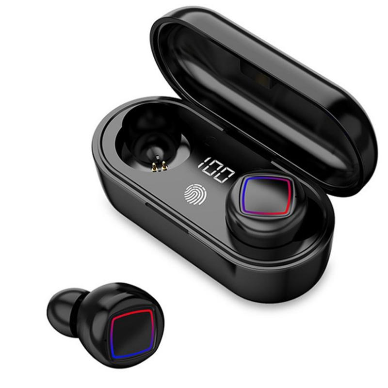 Wireless Fingerprint Touch Earbuds with Led Display and Charging Case - Black