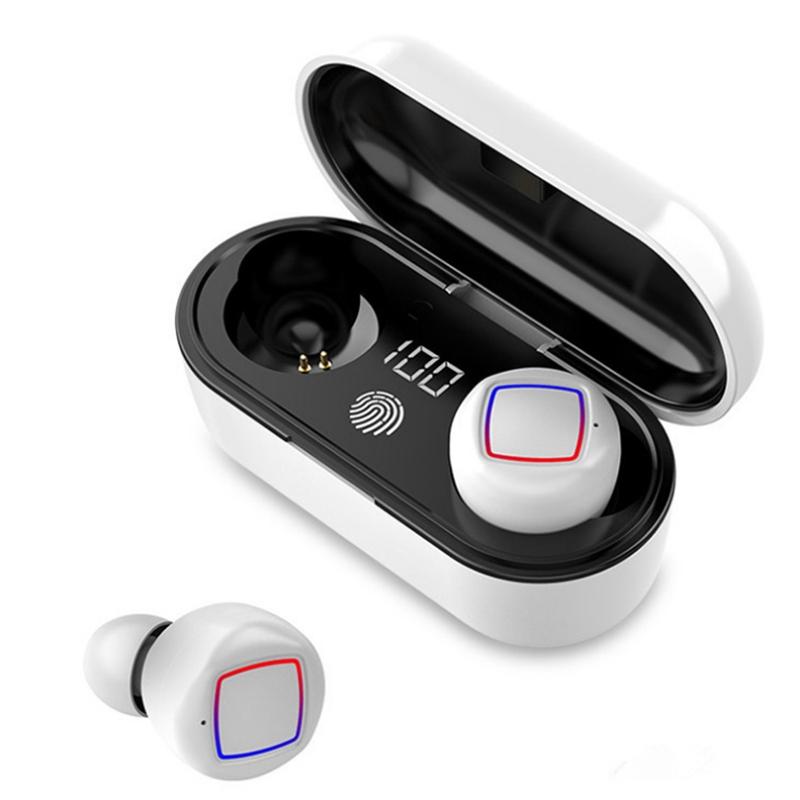 Wireless Fingerprint Touch Earbuds with Led Display and Charging Case - Black