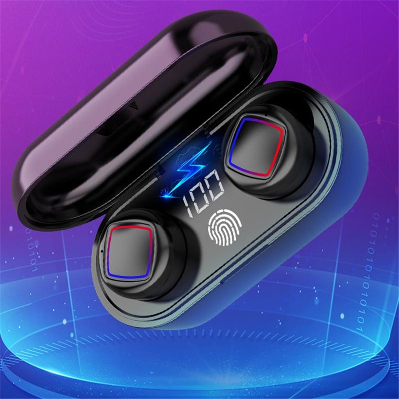 Wireless Fingerprint Touch Earbuds with Led Display and Charging Case - Black