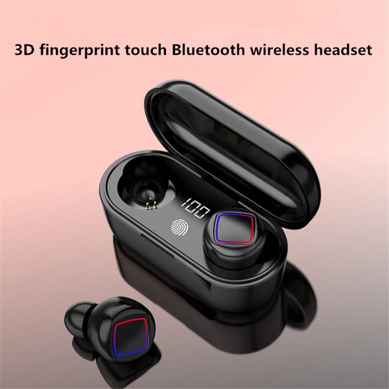 Wireless Fingerprint Touch Earbuds with Led Display and Charging Case - Black
