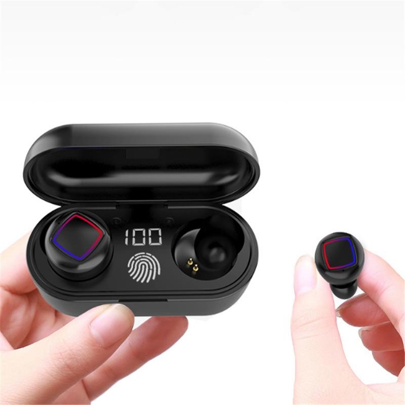 Wireless Fingerprint Touch Earbuds with Led Display and Charging Case - Black