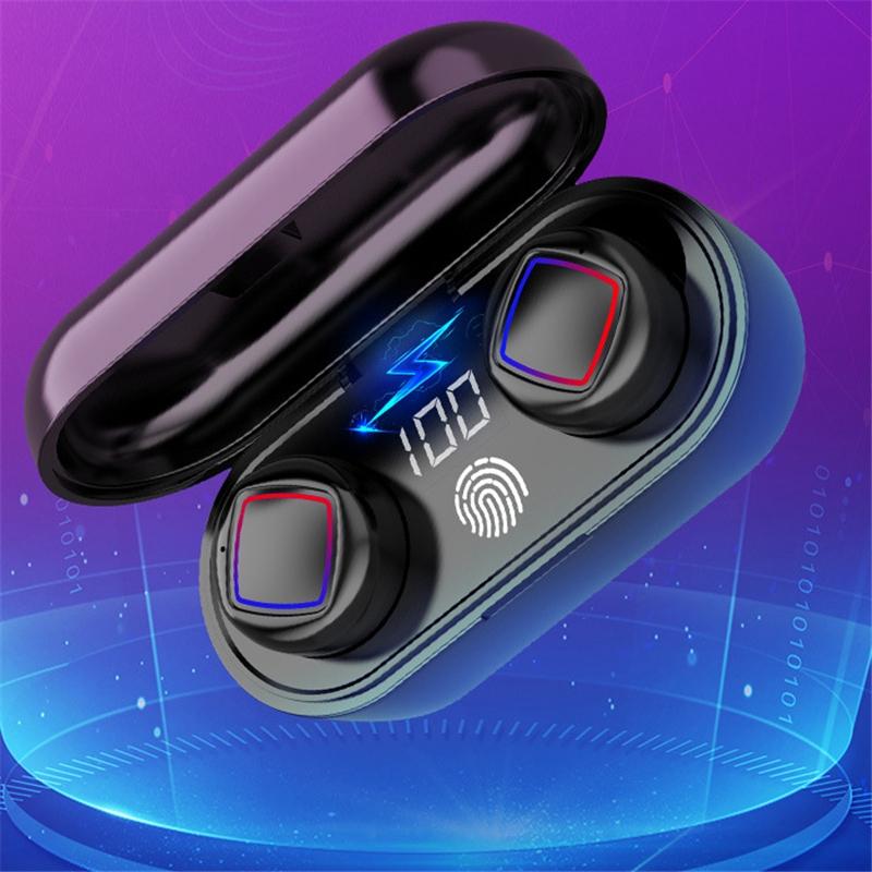 Wireless Fingerprint Touch Earbuds with Led Display and Charging Case - Black