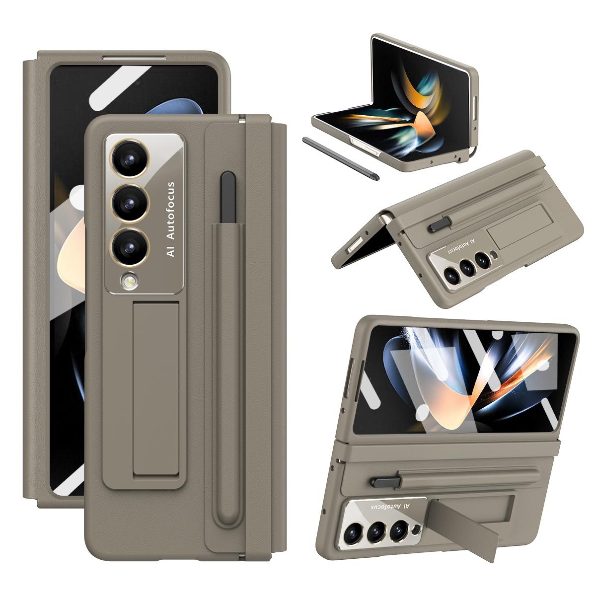 For Samsung Galaxy Z Fold4 5G Phone Case With Pen Slots - Full Coverage - Light Brown