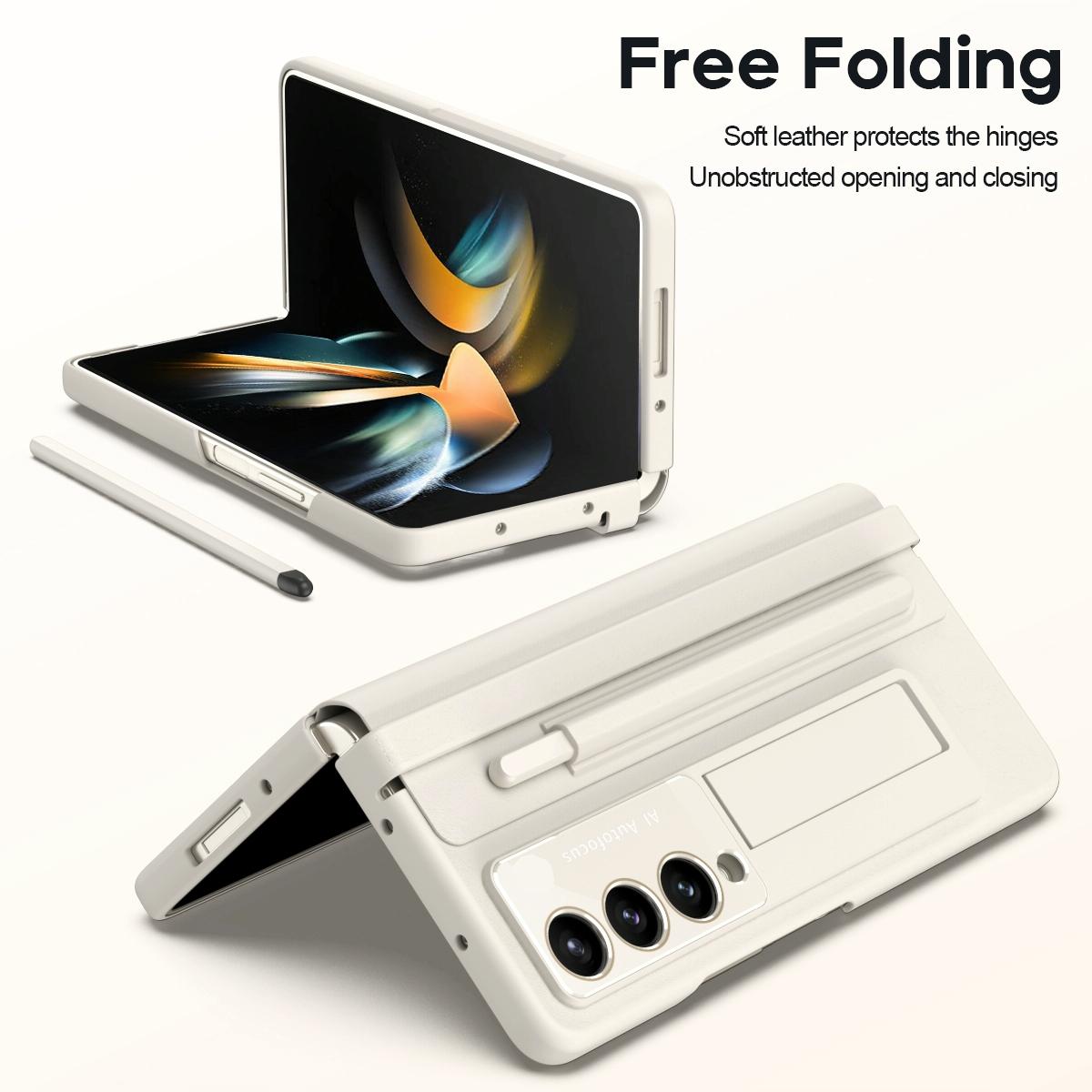 For Samsung Galaxy Z Fold4 5G Phone Case With Pen Slots - Full Coverage - Light Brown