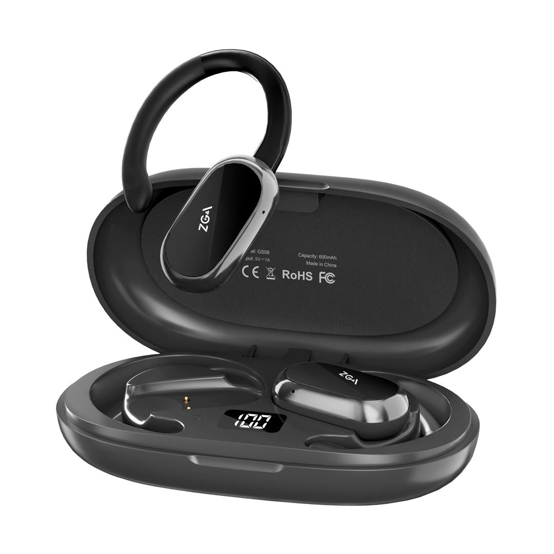 Wireless Bluetooth Earphones with Led Display - Zga Gs08 - Black