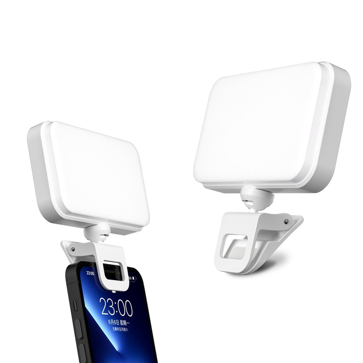 Rechargeable Clip-on Selfie Light with 66 Leds - 3 Modes for Phone Laptop Tablet - Black - White