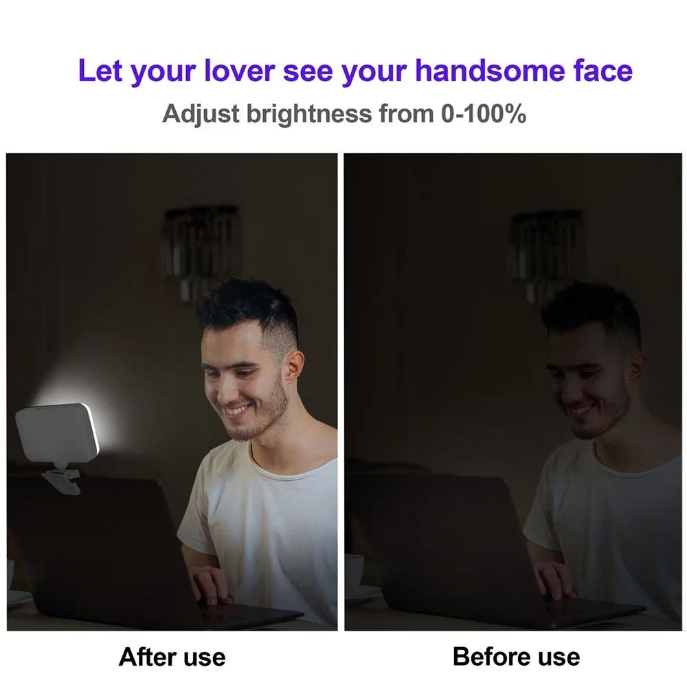 Rechargeable Clip-on Selfie Light with 66 Leds - 3 Modes for Phone Laptop Tablet - Black - White