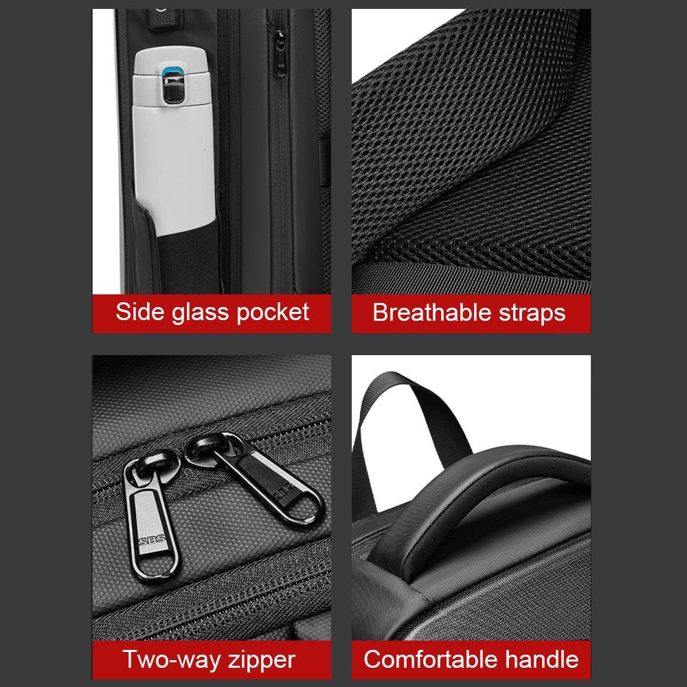 Expandable Usb Laptop Backpack for Business Travel - Black