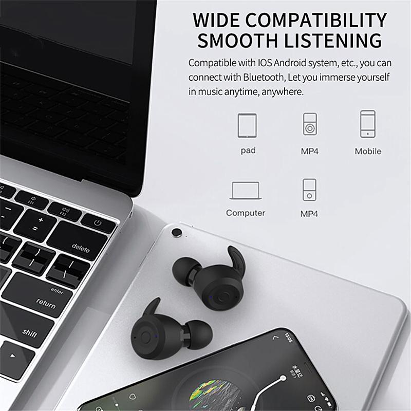 Waterproof T20 Tws Bluetooth Earphones with Charging Box and Noise-cancelling Hooks - Black