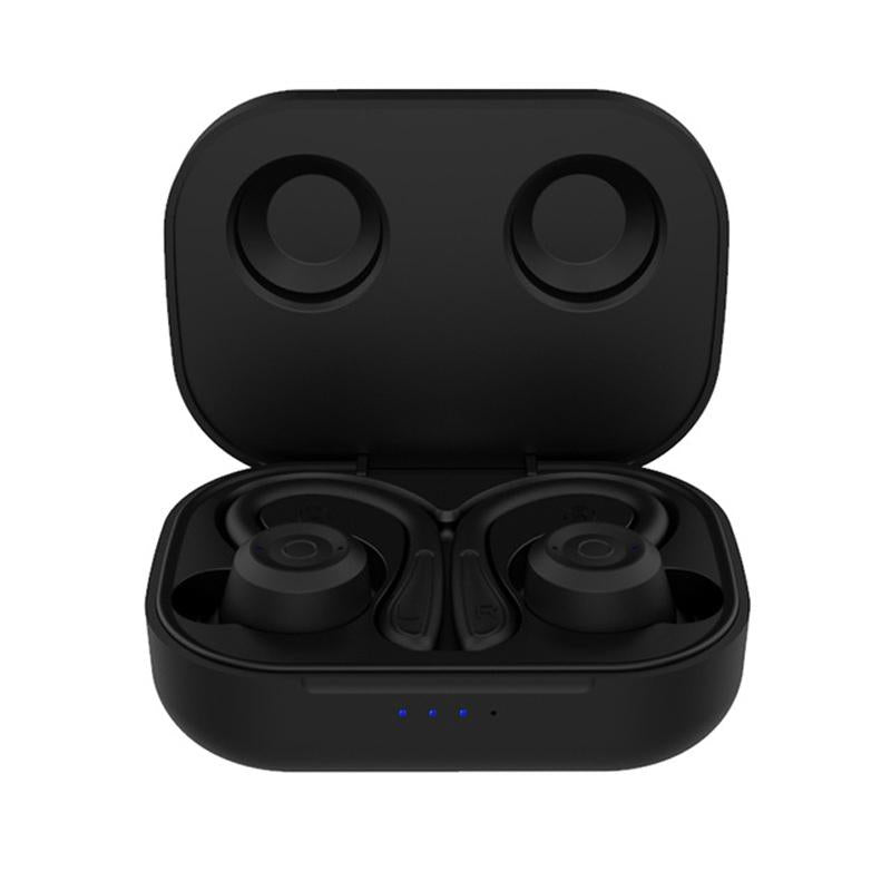 Waterproof T20 Tws Bluetooth Earphones with Charging Box and Noise-cancelling Hooks - Black