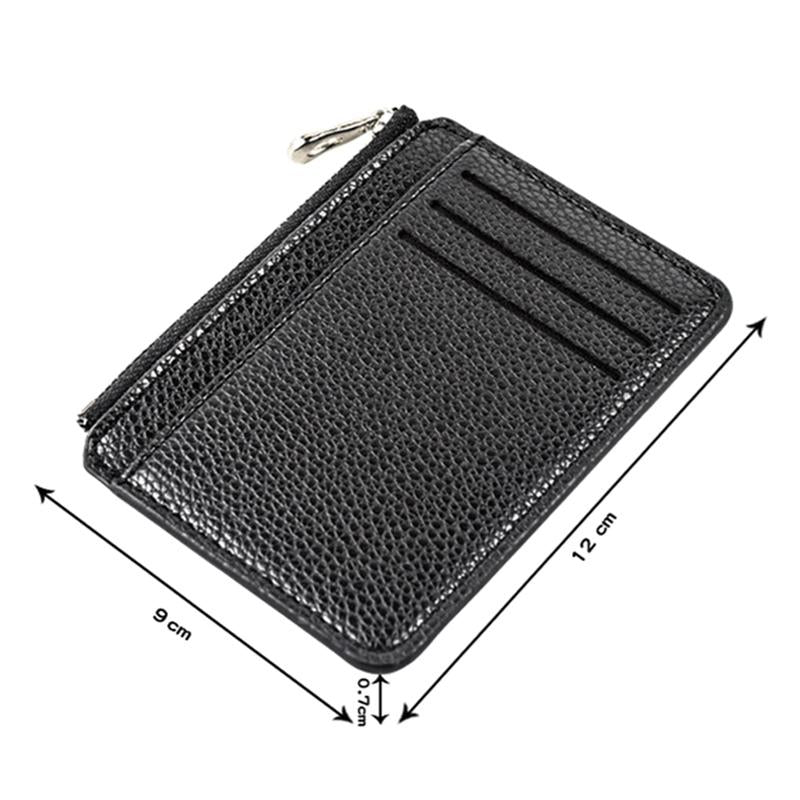 Multi Slot Zipper Card Holder Large Capacity Ultra Thin Coin Purse - Black