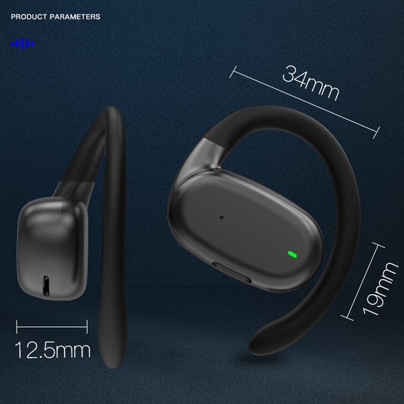 Wireless Single Ear Bluetooth Earphone - Hanging Ear Design - Black