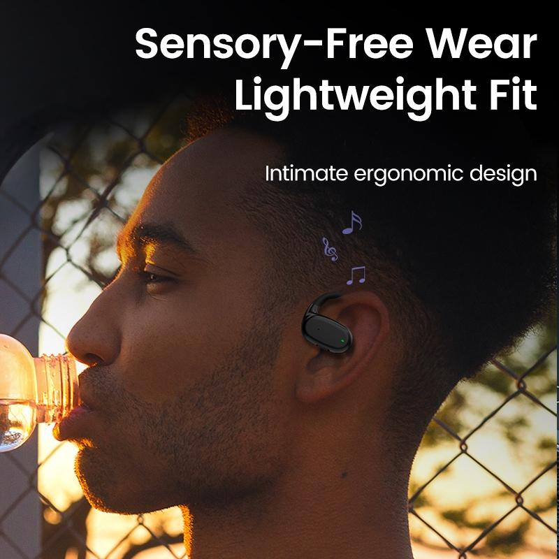 Wireless Single Ear Bluetooth Earphone - Hanging Ear Design - Black