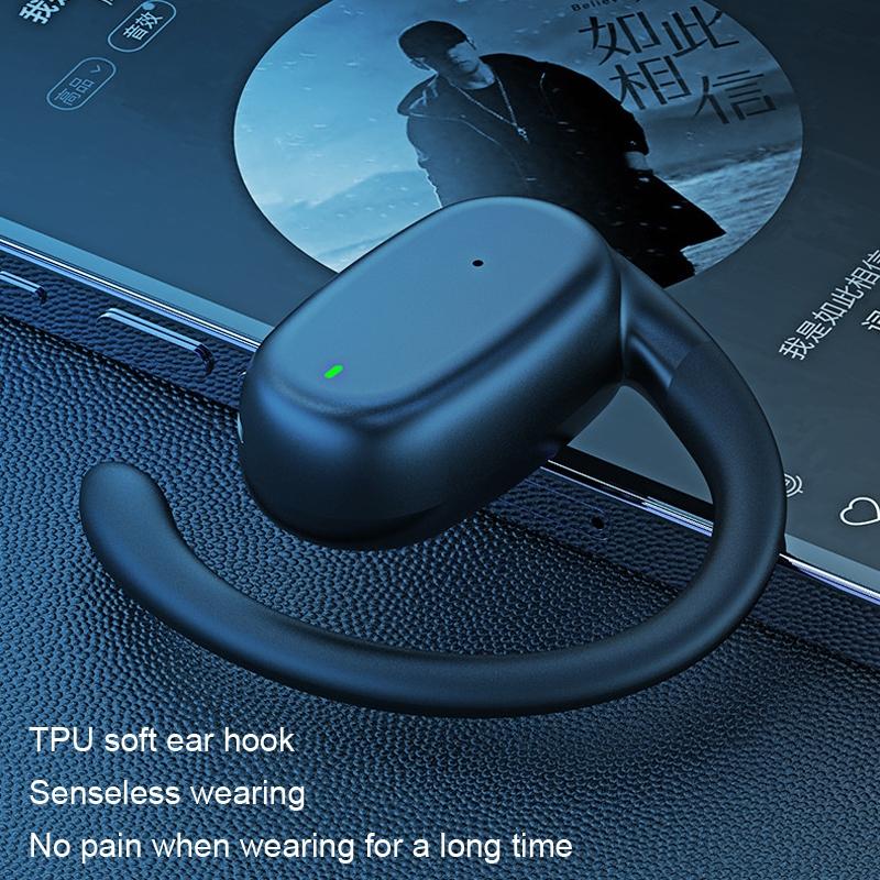 Wireless Single Ear Bluetooth Earphone - Hanging Ear Design - Black