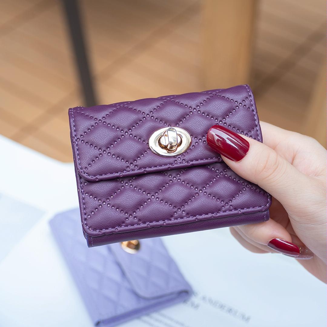 Horizontal Card Bag Mobile Phone Back Sticker With Metal Buckle - Dark Purple