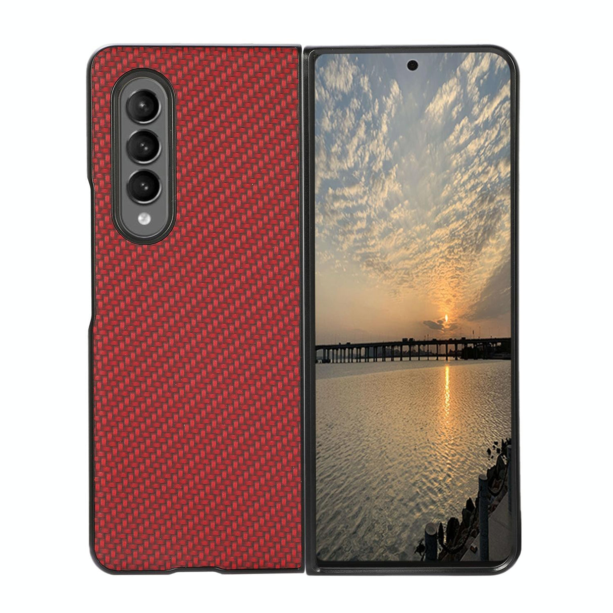 For Samsung Galaxy z Fold4 5G Carbon Fiber Texture Leather Phone Case - Pu Material - Black