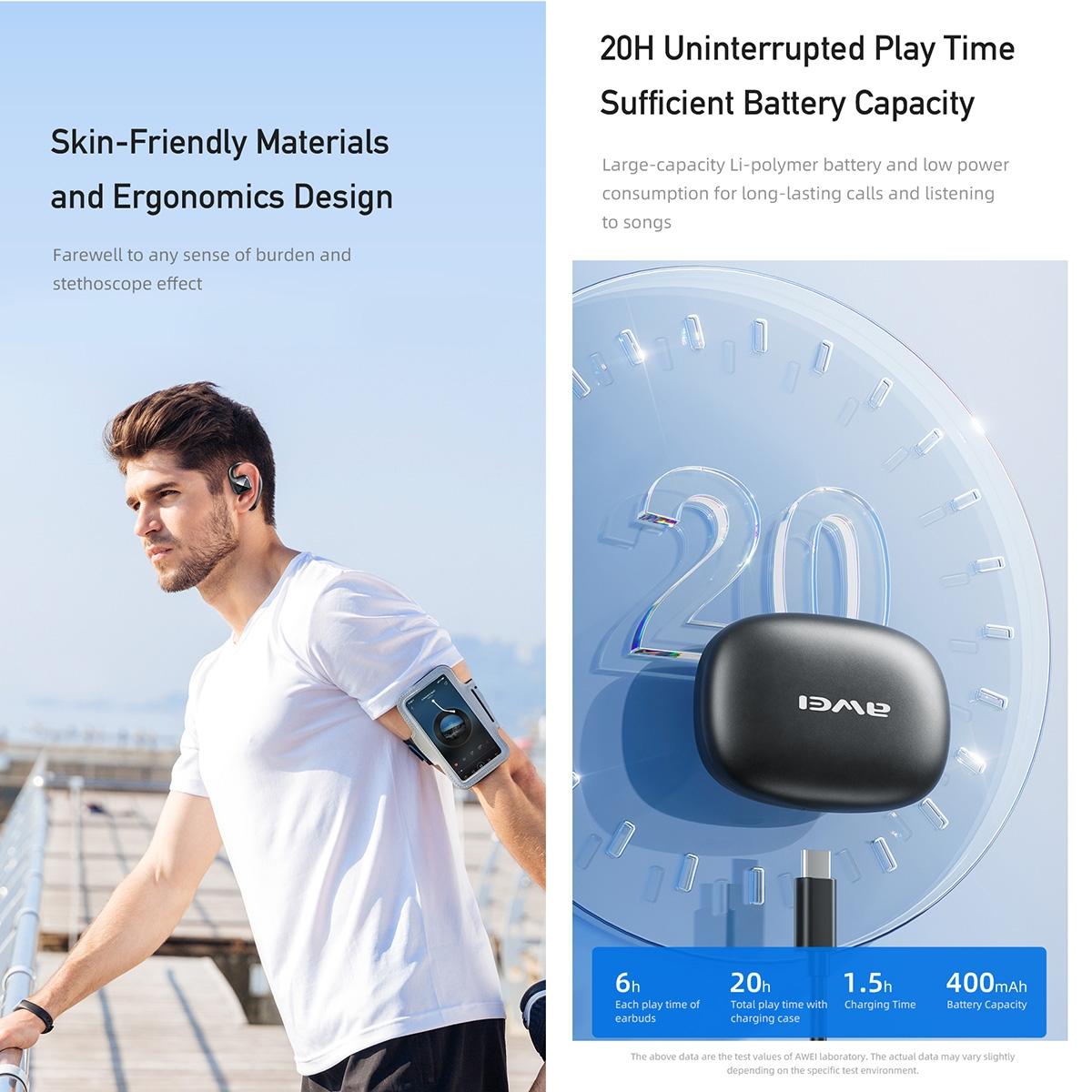 Wireless Tws Bluetooth Earbuds with Air Conduction Technology - Black