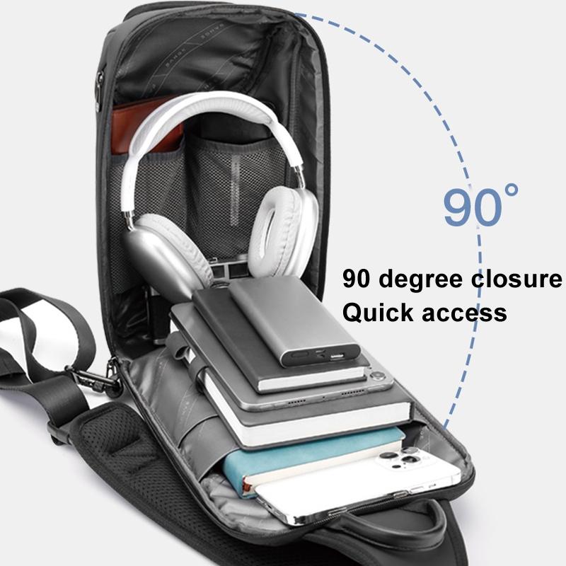 Men Chest Bag Business Shoulder Crossbody Bag - Black