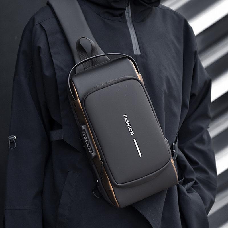 Waterproof Usb Crossbody Backpack For Sports - Black Gold