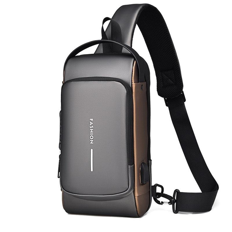 Waterproof Usb Crossbody Backpack For Sports - Black Gold