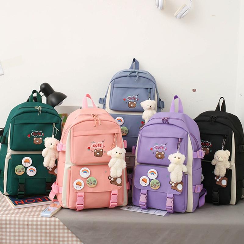 Adorable 5-piece Girls Backpack Set with Bear Design - Blue