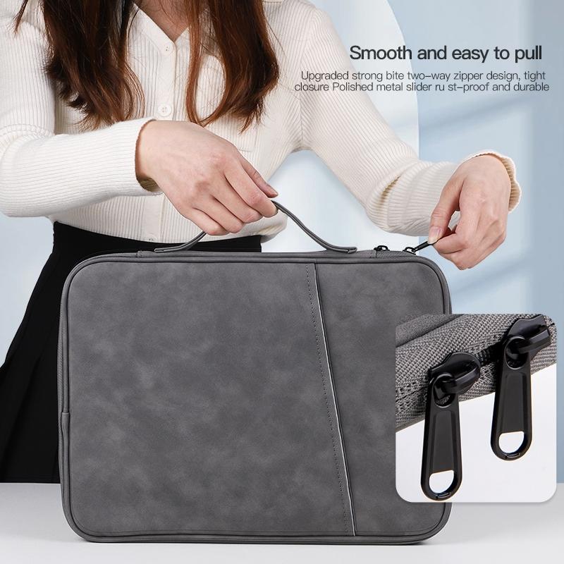 Grey Sheepskin Leather Bag for 9.7-11 Inch Laptops - Portable and Stylish