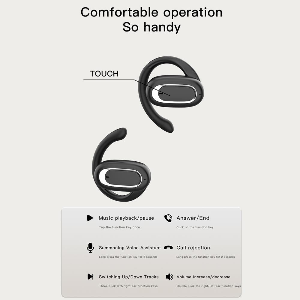 Adjustable Wireless Bluetooth Earphones with Noise Reduction - T35 Ows - Black