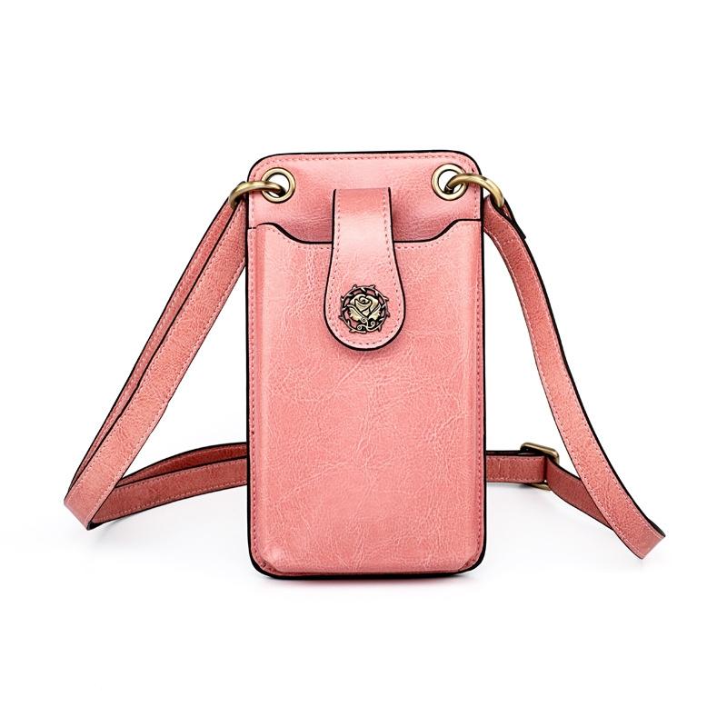 Mini Leather Crossbody For Women Fits Mobile Phones - Pink