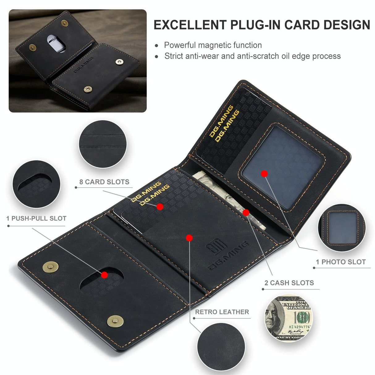 3 Fold Card Bag For Dg.Ming M2 Series Compact & Stylish - Black