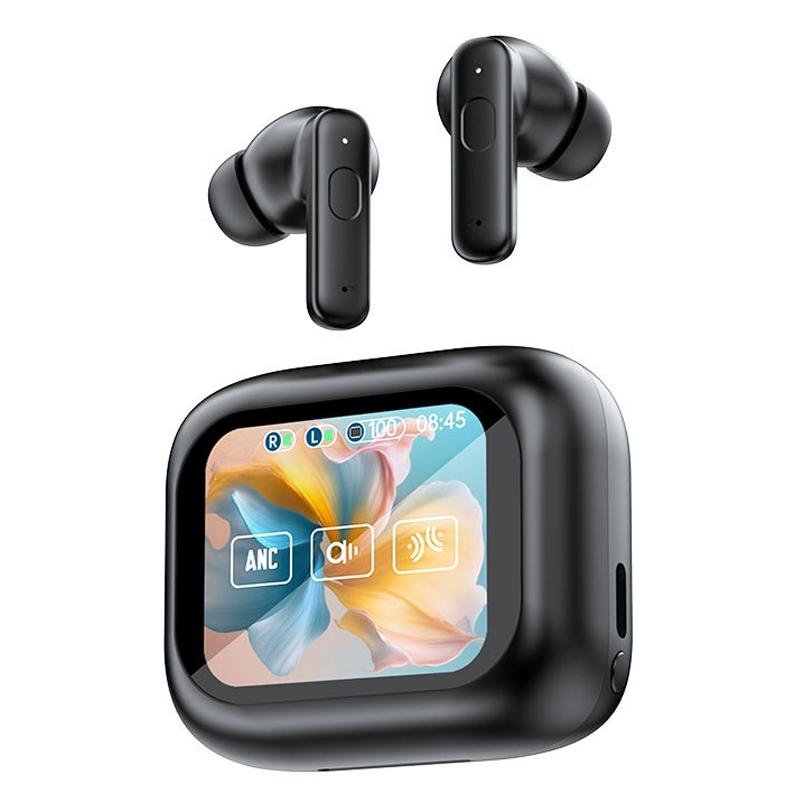 Wireless Bluetooth Earphones with Touch Screen & Noise Reduction - Black