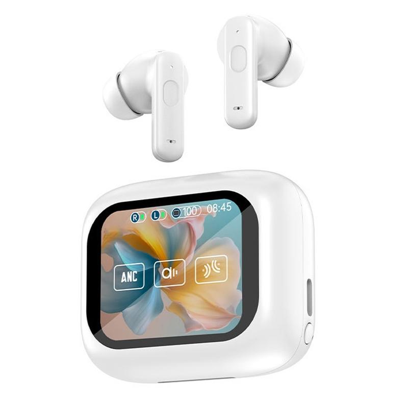 Wireless Bluetooth Earphones with Touch Screen & Noise Reduction - Black