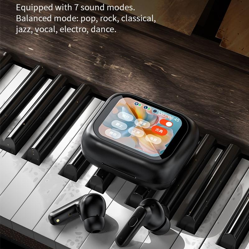 Wireless Bluetooth Earphones with Touch Screen & Noise Reduction - Black