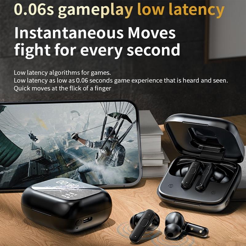 Wireless Bluetooth Earphones with Touch Screen & Noise Reduction - Black