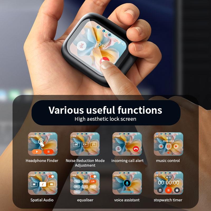 Wireless Bluetooth Earphones with Touch Screen & Noise Reduction - Black