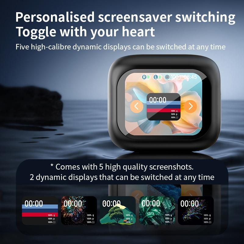 Wireless Bluetooth Earphones with Touch Screen & Noise Reduction - Black