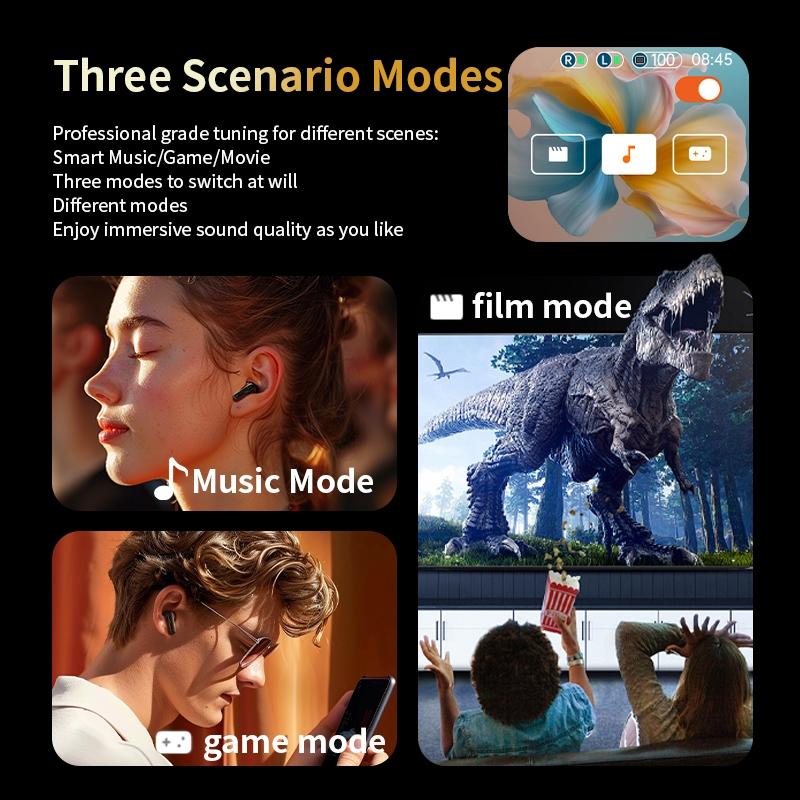 Wireless Bluetooth Earphones with Touch Screen & Noise Reduction - Black