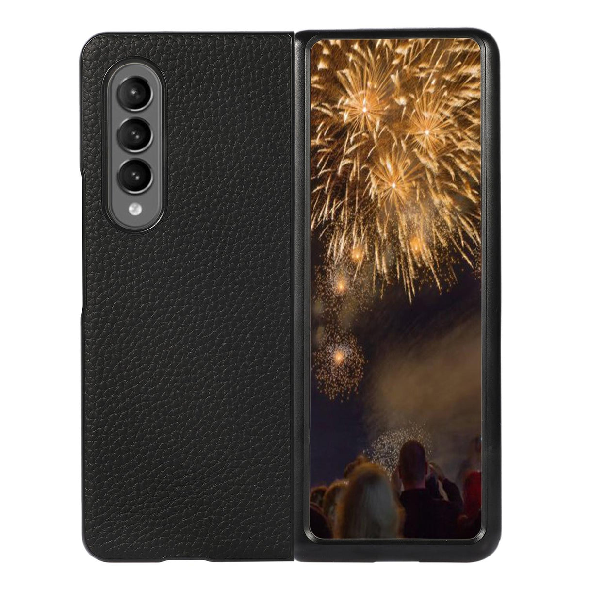 For Samsung Galaxy Z Fold4 5G Litchi Texture Case - Two Tone - Black