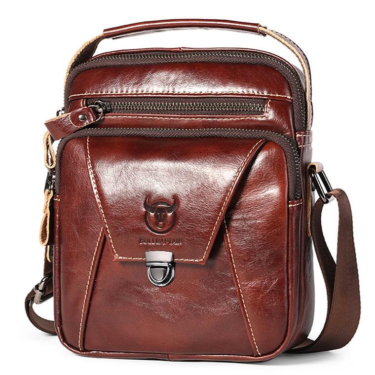 Large Capacity Retro Cowhide Shoulder Bag Brown