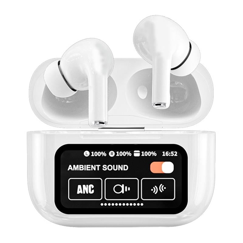 Wireless Bluetooth Earphone with Touch Screen & Noise Reduction - White