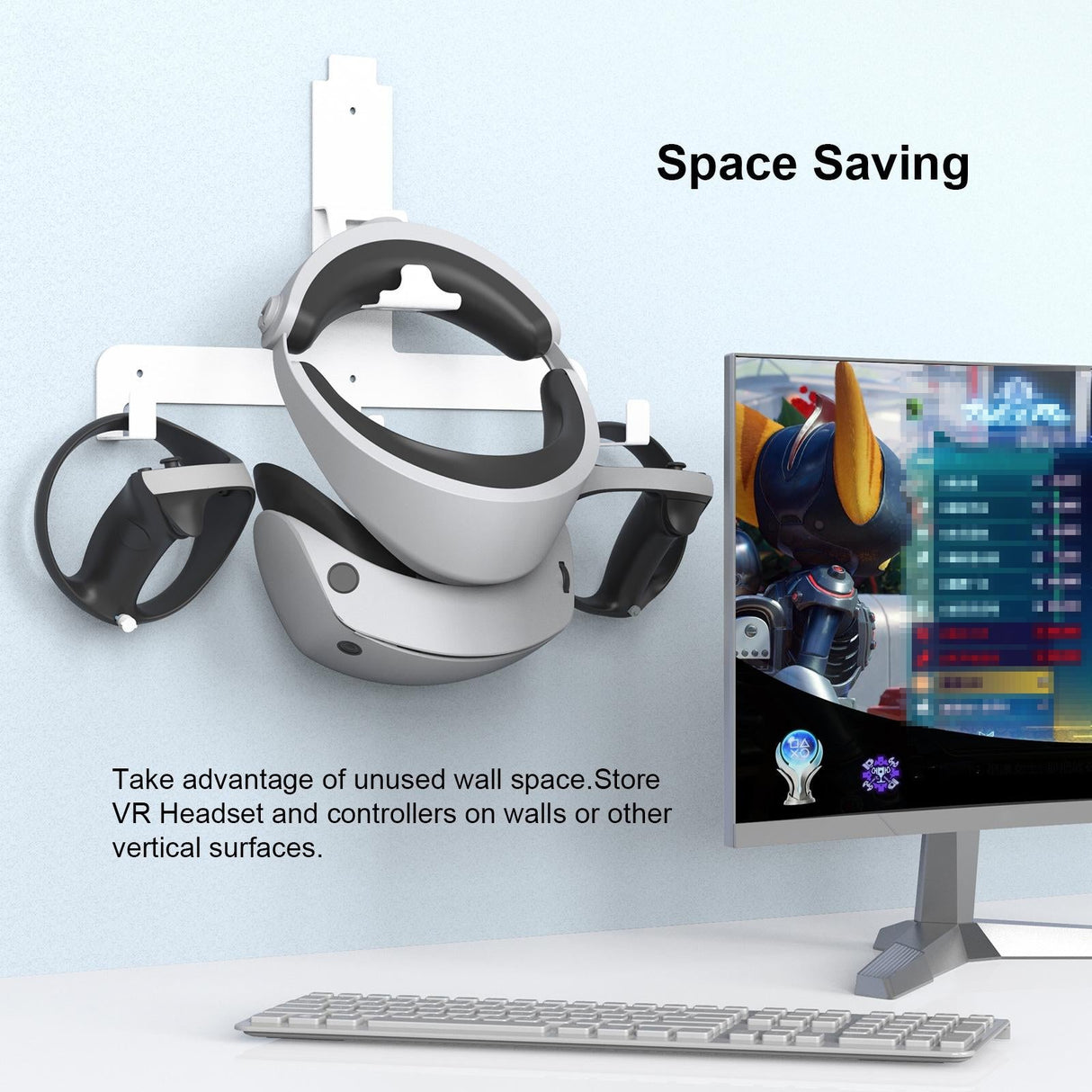 Wall Storage Bracket for Ps5 Vr2 Helmet / Headset / Handle / Remote Control - White