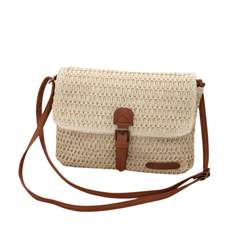 Vintage Crossbody Straw Bag For Women - Khaki