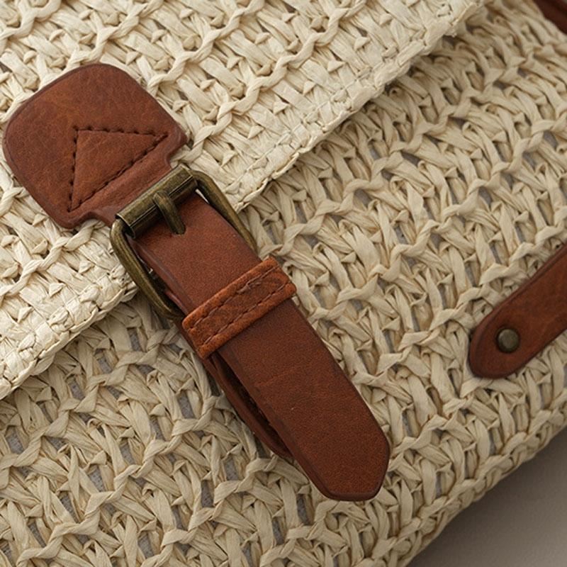 Vintage Crossbody Straw Bag For Women - Khaki